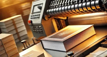 DALL·E 2024-10-03 16.02.41 - A close-up of a printing press in action, showing a book being printed to symbolize the publishing process. The printing press is modern, with a book'